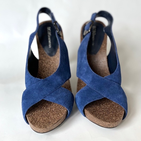 BCBGeneration Shoe Greer Open Toe Criss Cross Strap High Heel Blue Suede - Picture 2 of 7